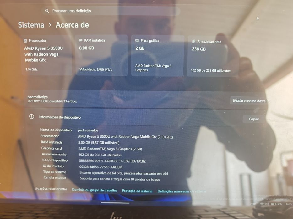 Portátil HP Envy 13" X360 CPU AMD Ryzen 5 3500U 8GB de RAM 256GB