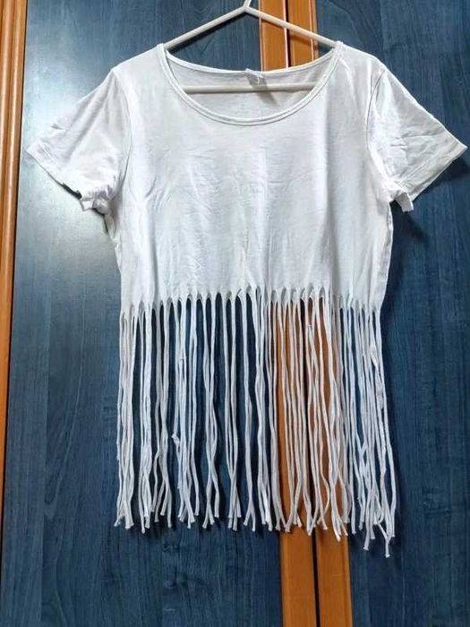 Bluzka frędzlami decathlon koszulka bawełniana biała M