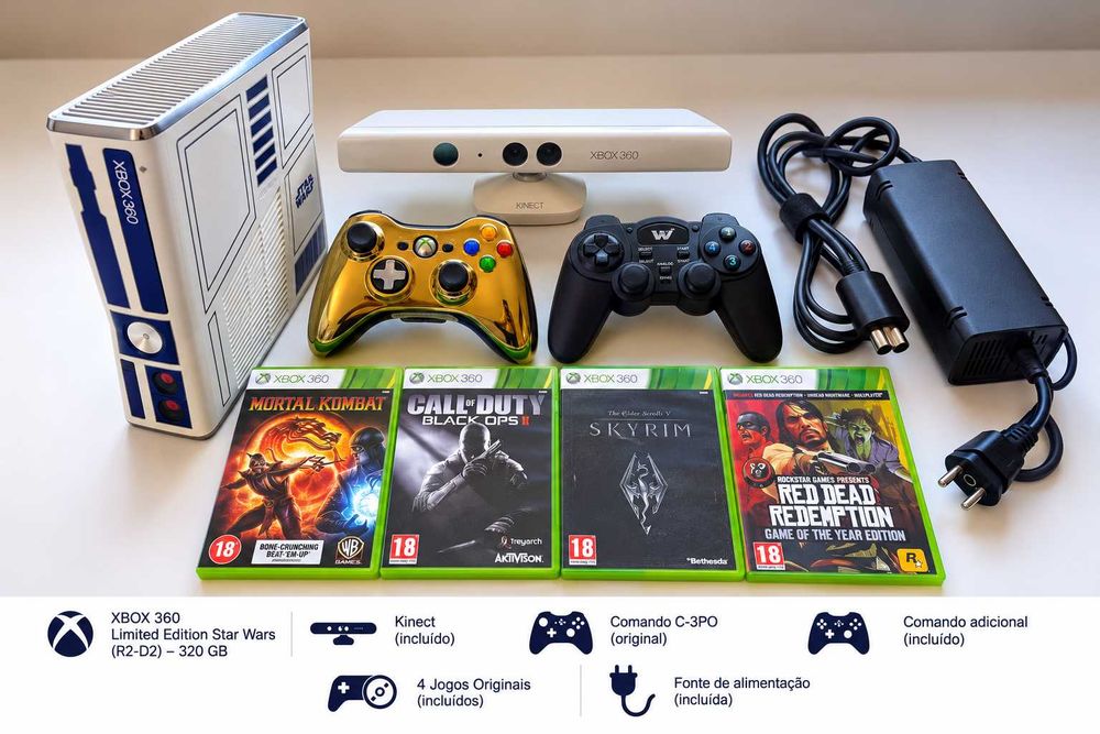 Xbox 360 Star Wars Limited Edition R2-D2 + C-3PO + Kinect + 4 Jogos