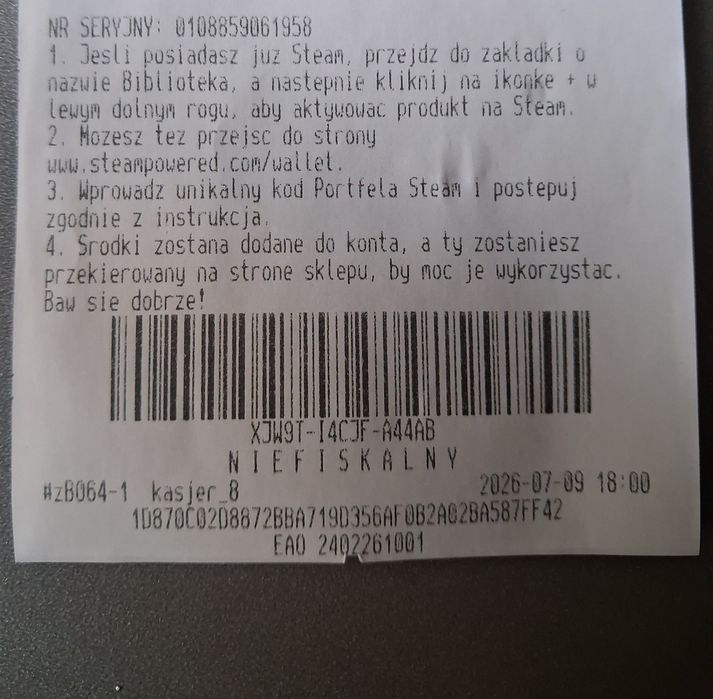 Karta Steam z Żabki 2x 110 zł