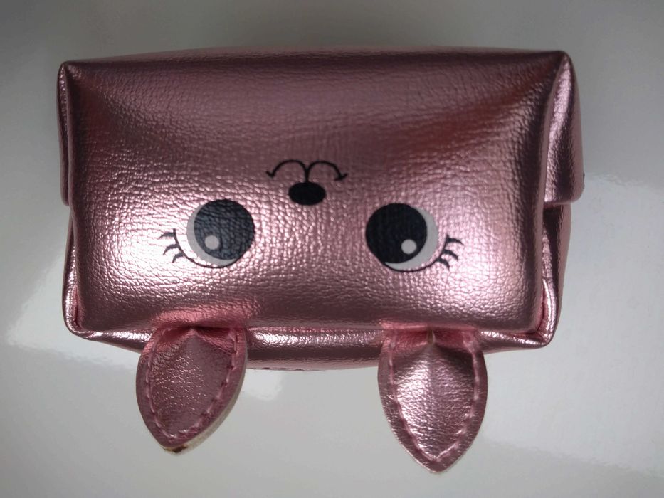 Brokatowy różowy worek , plecak z portmonetką kotek