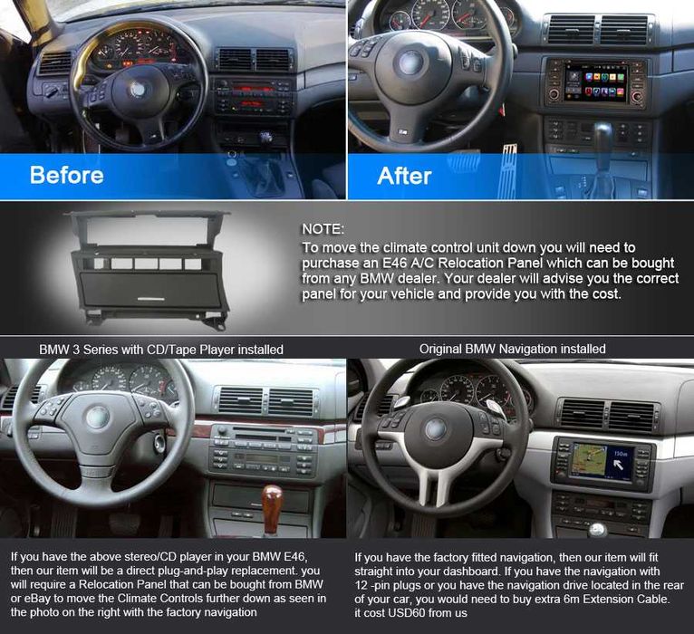 Bmw 320 E46 serie 3 2 Din Android 14 dvd OctaCore