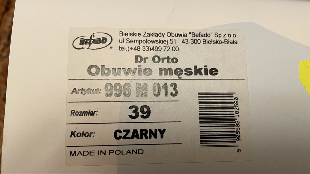 Buty męskie ortopedyczne Dr Orto rozm. 39. model. 996