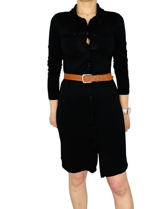 Czarna sukienka koszulowa z guzikami S 36