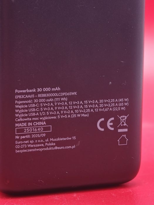 Powerbank 30 000 mAh 65W szybkie ładowanie przenośny bank