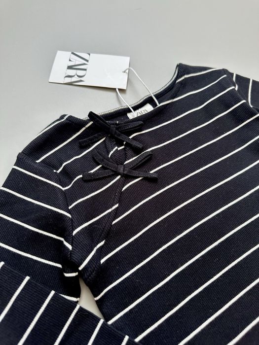 Лонгслів ZARA в рубчик бантики смужка реглан 6 7 8 9 р