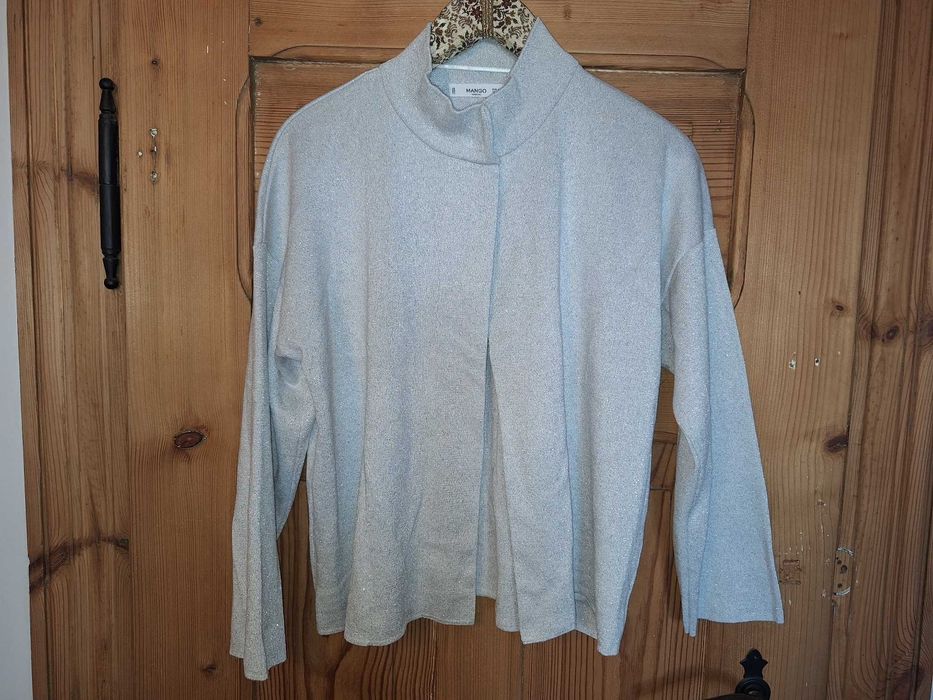 MANGO narzutka kolerko sweter żakiet roz 38 srebrna nitka wizytowa