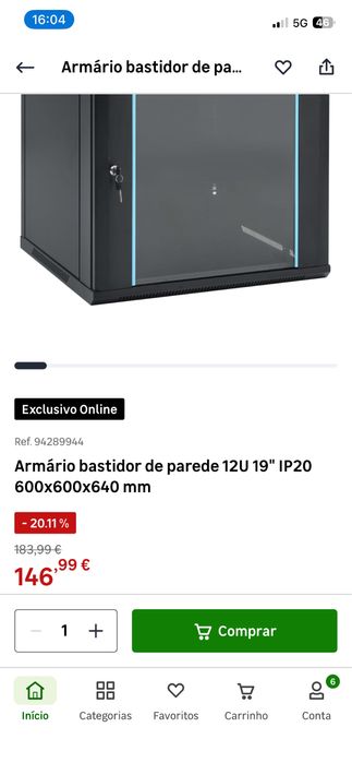 Armário bastidor de parede  600x600x640 mm