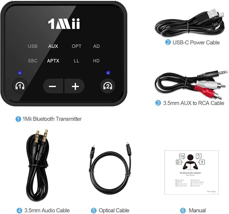 1Mii-BO6T6 Transmissor Bluetooth 5.3 para TV para fones de ouvido sem
