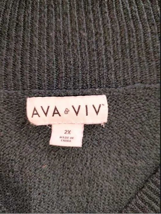324. Ciemno zielony prosty sweter dekolt V rozmiar 2XL