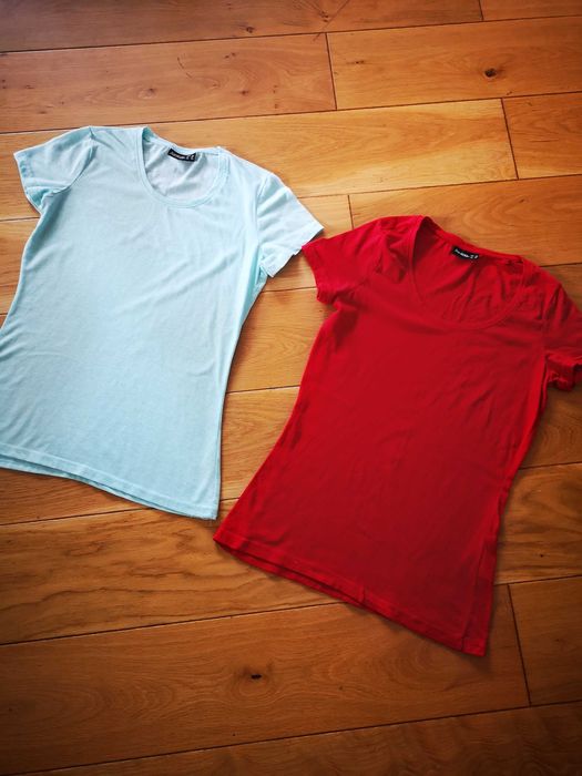 Janina 2x t-shirt turkusowy i czerwony r. 38/M