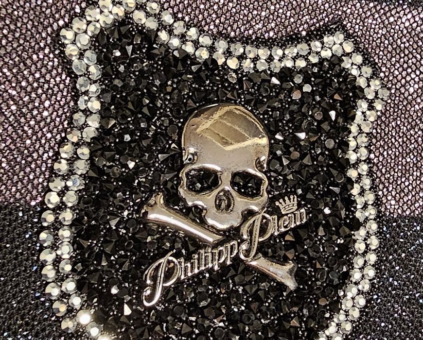 Philipp Plein Damski cekinowy top z czaszką i napisem  rozmiar L
