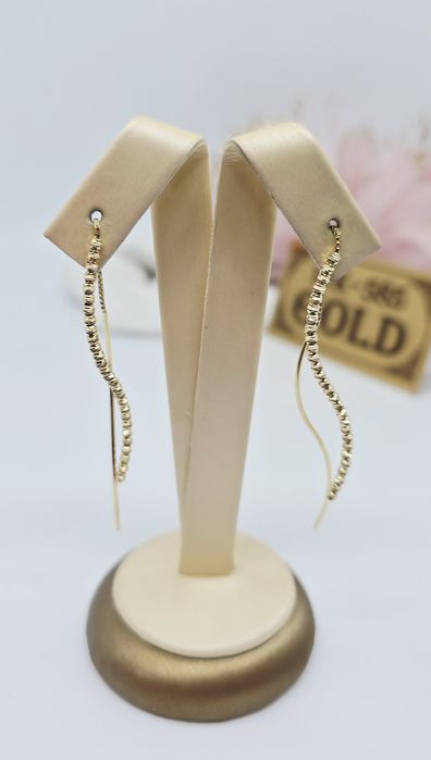 Złote kolczyki wiszące przeciągane przez ucho próba 585 14k