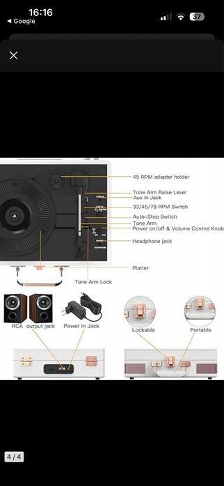 Adapter gramofon walizkowy nowy  retro