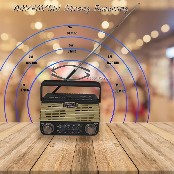 Xhdata D-902 Rádio FM portátil Solar com Lanterna