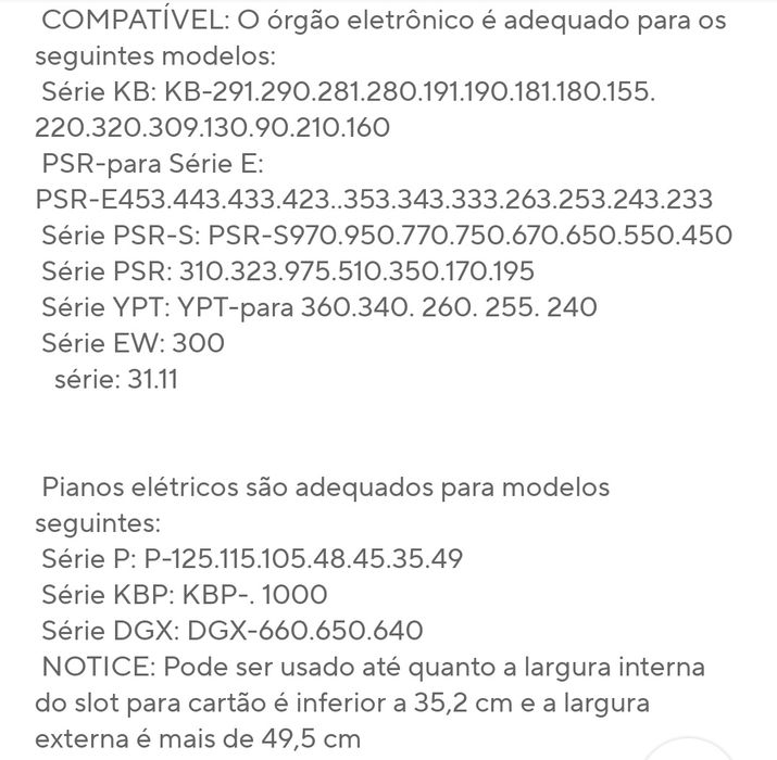 Porta partituras para vários modelos Yamaha de pianos ou órgãos. Novo