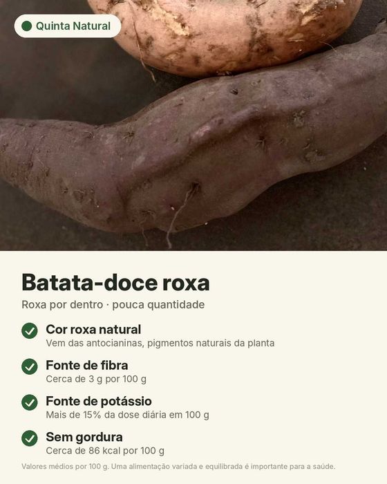 Batata-doce caseira - branca, laranja e roxa