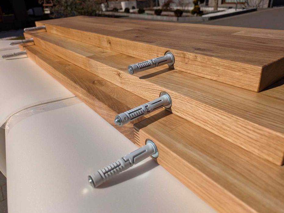 Półka drewniana DĘBOWA, NIEWIDOCZNE MOCOWANIE. na wymiar