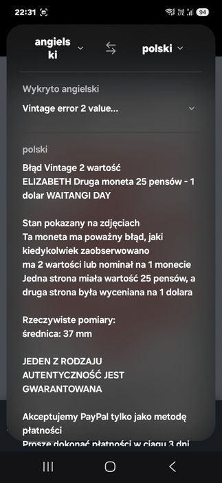 One dolar i 25 pence DEFEKT