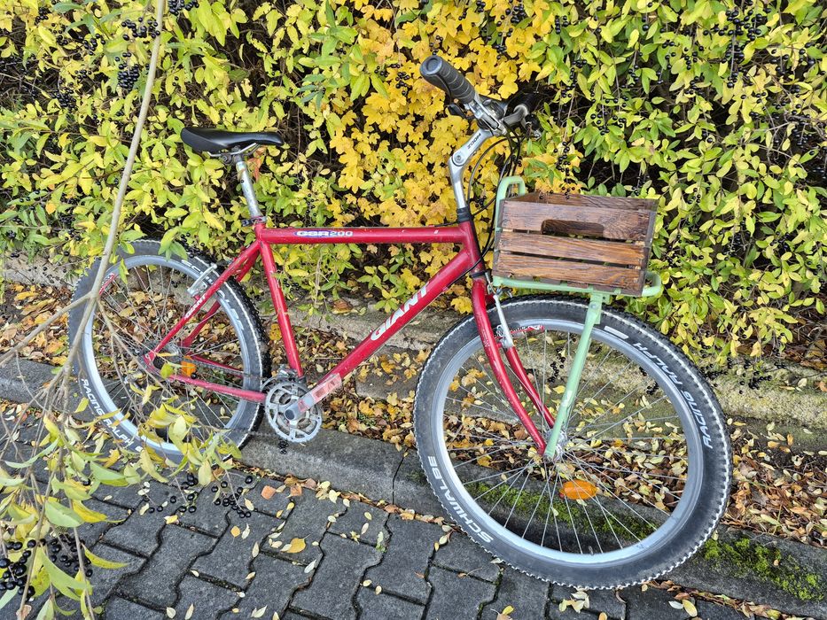 Retro commuter Giant. Drewniana skrzynka. Przedni bagażnik.