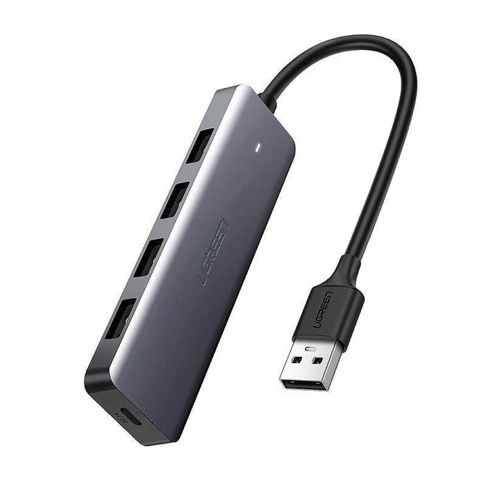 Rozdzielacz HUB USB 4xUSB 3.2 Gen 1 z portem zasilania micro USB szary