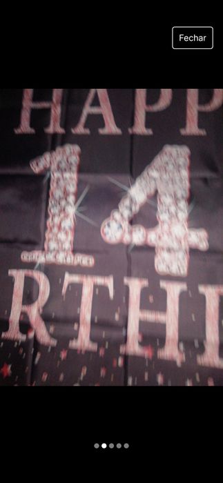 Pano decorativo 180*112, happy birthday 14 anos, como novo.