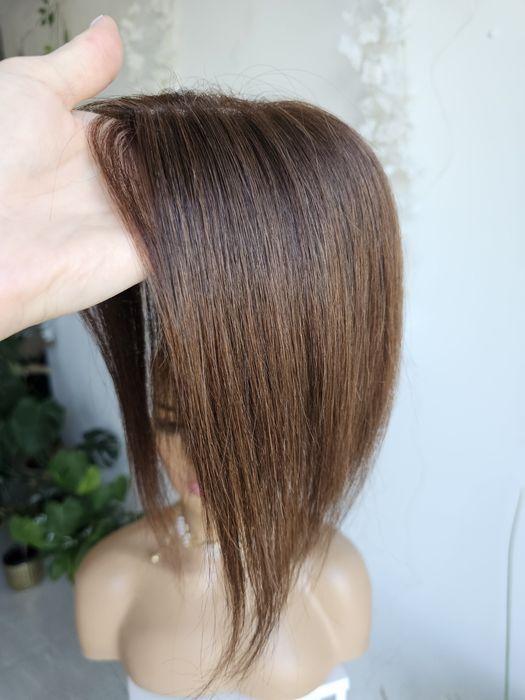 Mini tupet topper z włosów naturalnych Alex brąz imitacja skóry