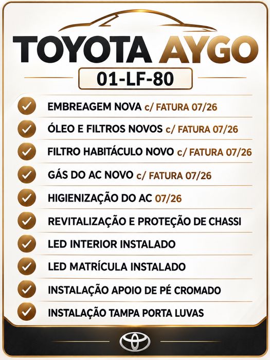 Toyota Aygo Automático • Apenas 59 mil km c/ histórico • Full Extras • Embreagem Nova • AC • Nacional