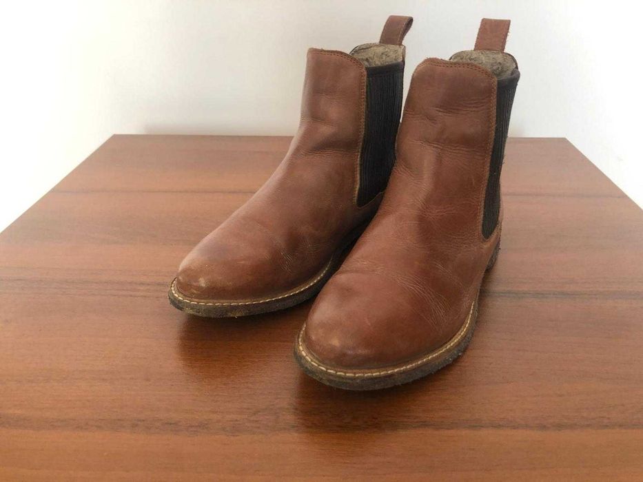 Buty damskie botki damskie ocieplane sztyblety brązowe skórzane