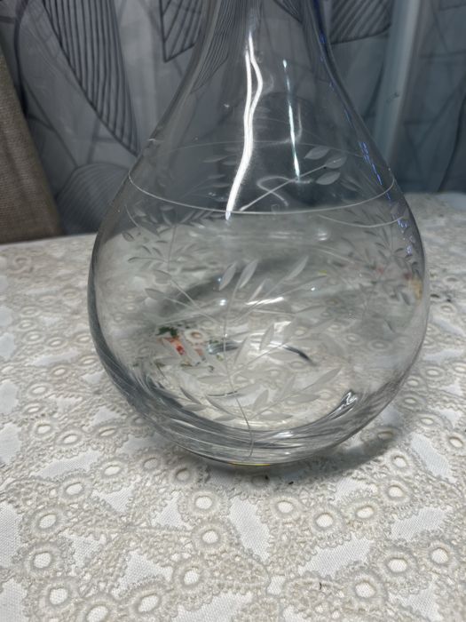 Szklana karafka z korkiem grawerowana motyw roślinny 30 cm #12