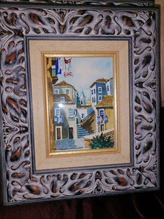 Quadros decorativos com pinturas de casas tipicas Lisboa e águas furta