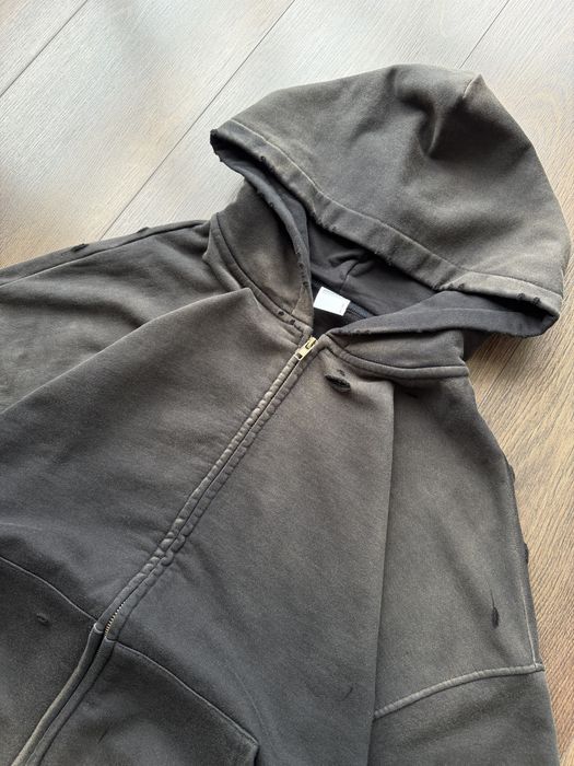 Зіп Худі Boxy Fit Oversize Distressed Худи Оверсайз Широке YZY GAP Y2K ERD Washed Потерте Дістрес Baggy Чорне Вошед з Дирками Варене Кофта на замку