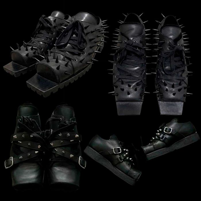 Архивные distressed spiked THE OLD CURIOSITY SHOP |  RIVET THREE-STRAP HOG TOES| y2k opium archive архив альт new rock demonia swear london