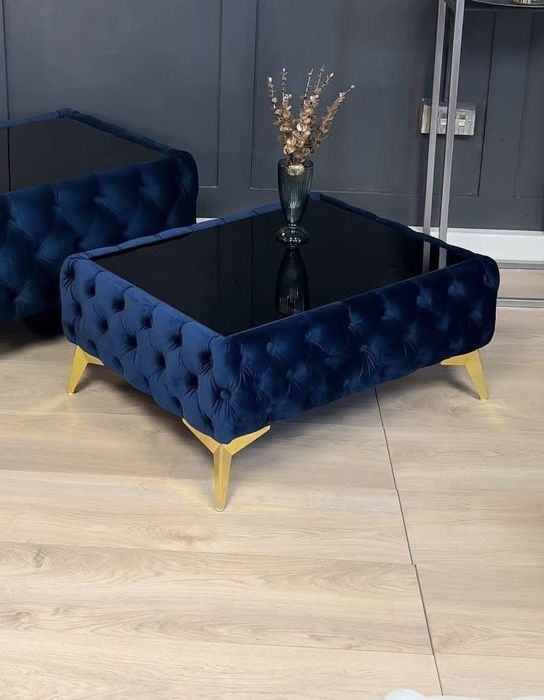 Granatowy Stolik Kawowy Chesterfield 63×63 Cm
