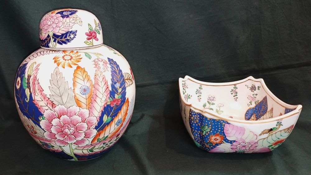 Pote e Centro Mesa Folha Tabaco Chinês