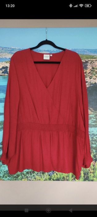 Bluzka serek, czerwona w kropki 6xl