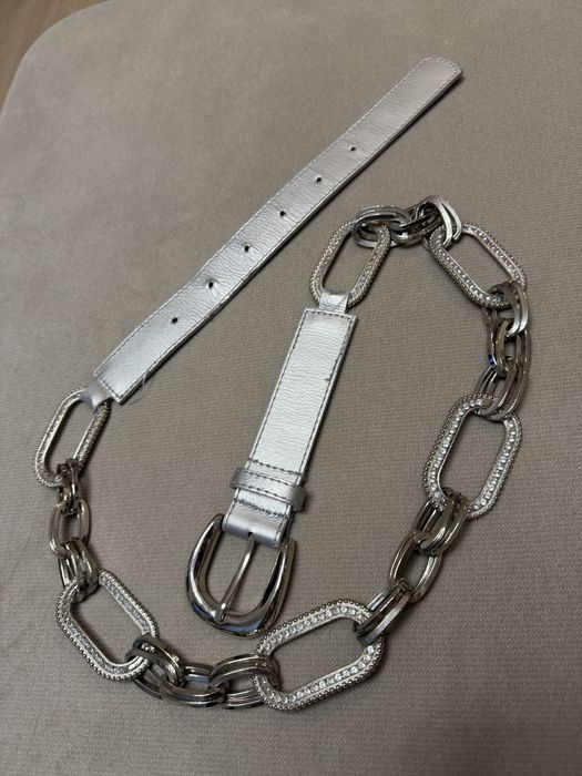 Srebrny pasek ozdobny vintage metalowy do sukienki tuniki marynarki