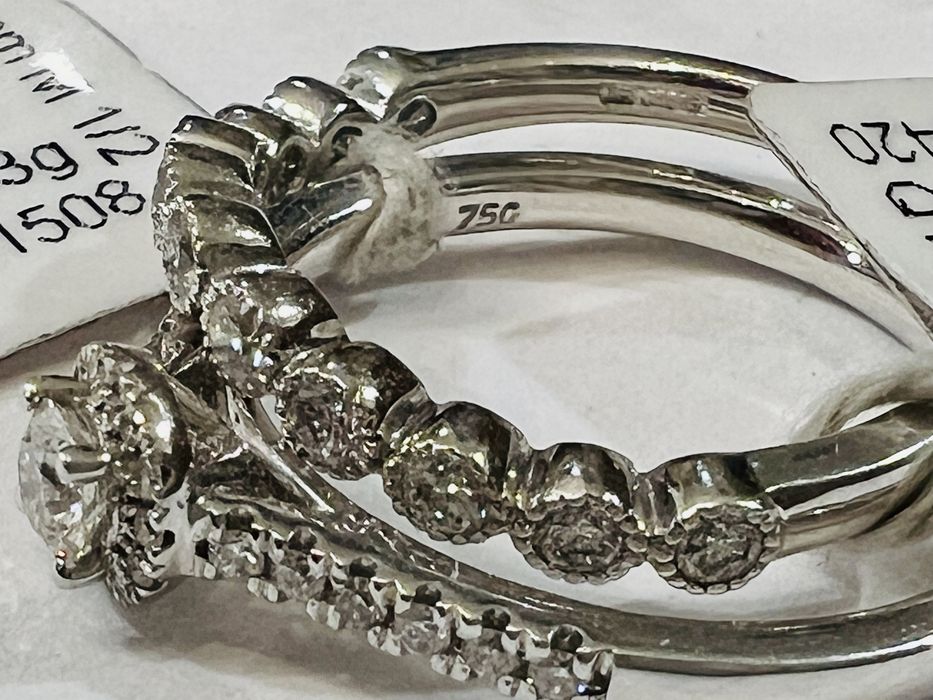 Conjunto nupcial anel diamantes aliança + solitário ouro branco 18k