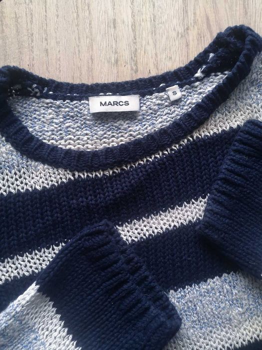 Sweter w paski Marcs 36 S pasiasty sweterek granatowy niebieski biały