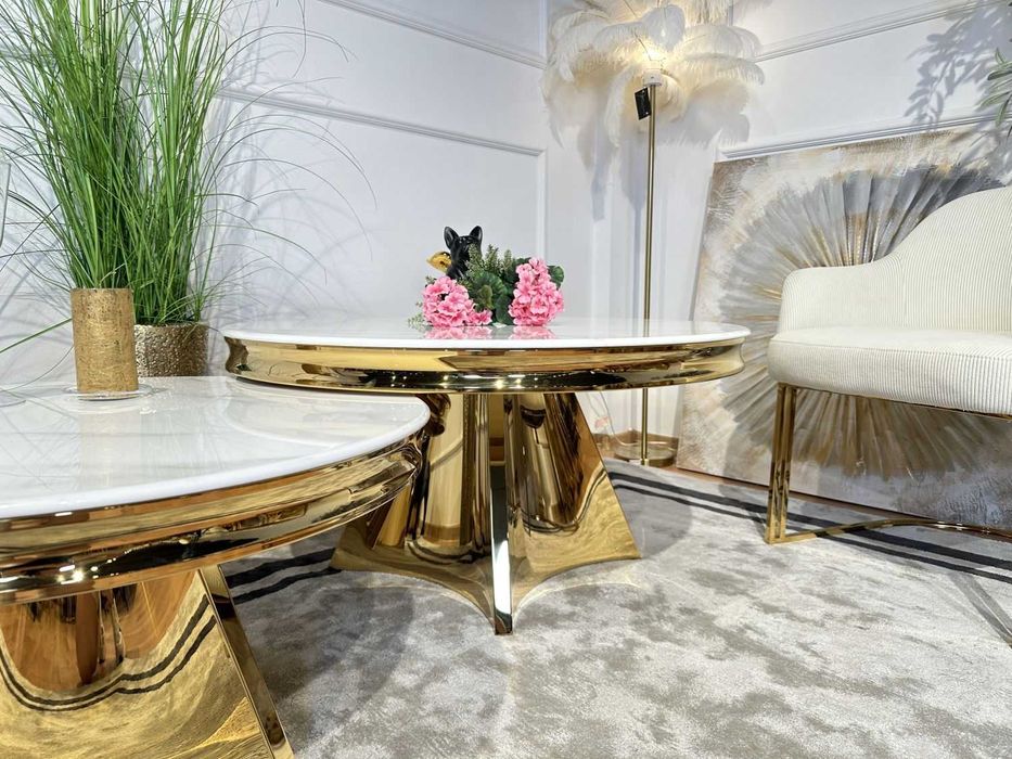 Okrągły stolik kawowy w stylu glamour model T963 Gold 100, 80CM