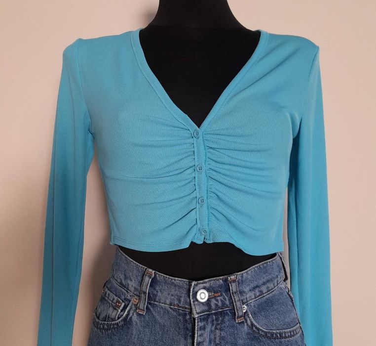 Bluzka krótka crop top Zara S/36 niebieska/błękitna - jak nowa