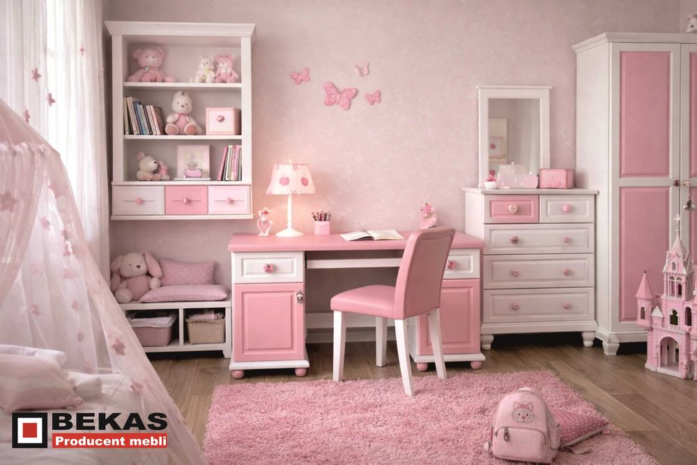 Biurko KIDS Dziewczynka Białe Różowe PINK BEKAS Dąb Producent Mebli