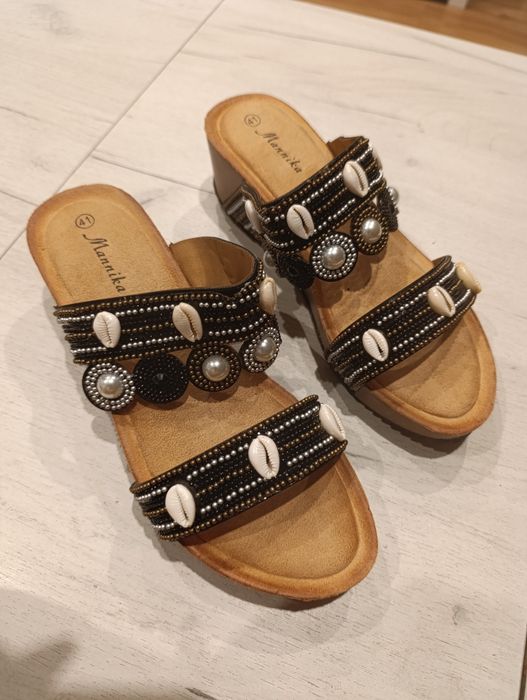 Buty damskie sandały na koturnie nowe 41 na wąską stopę