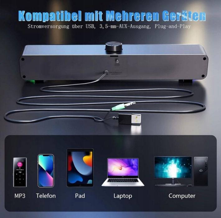 Głośnik  Komputerowy USB AUX Soundbar RGB HPYLIF -H