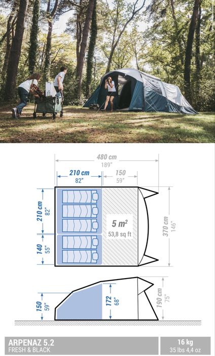 Tenda Quechua Arpenaz 5.2 Fresh & Black – Como Nova