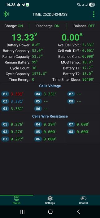 LiFePO4 комірки 50Ah, набір (Комірки, Смарт БМС, Екран та дроти)