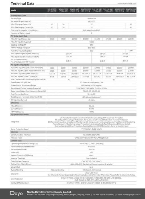 Inversor híbrido DEYE 8kW SG01HP3 trifásico de alta tensão