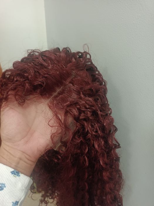 Nowa peruka wino burza loków lace front