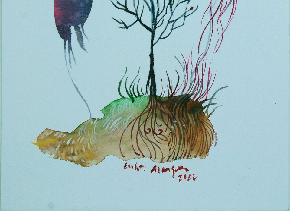 Aguarela original de Carlos Marques. Fantasia, surreal, Castelos