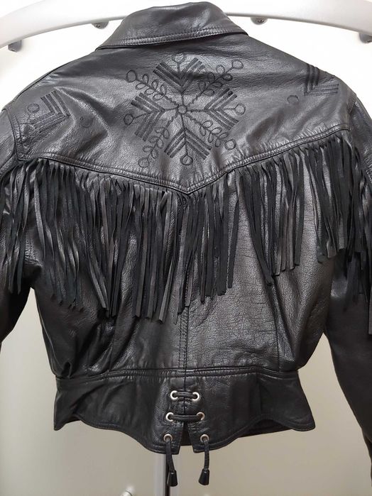 Мотокуртка байкерська з бахромою для дівчинки натуральна шкіра